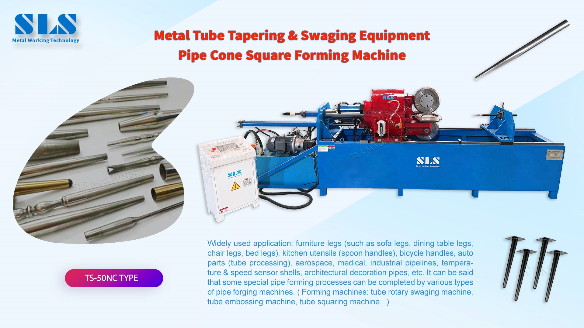 Máquina formadora de tubo cônico e quadrado NC - Equipamento de estampagem de tubo de metal para pernas de móveis